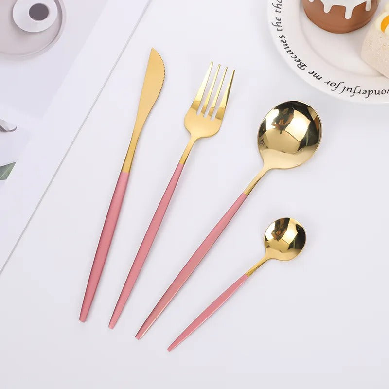 24pcs Stainless Steel Gold Tableware Set
