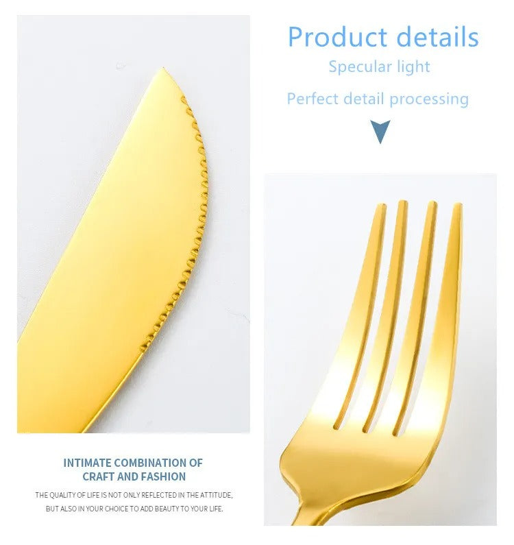 24pcs Stainless Steel Gold Tableware Set