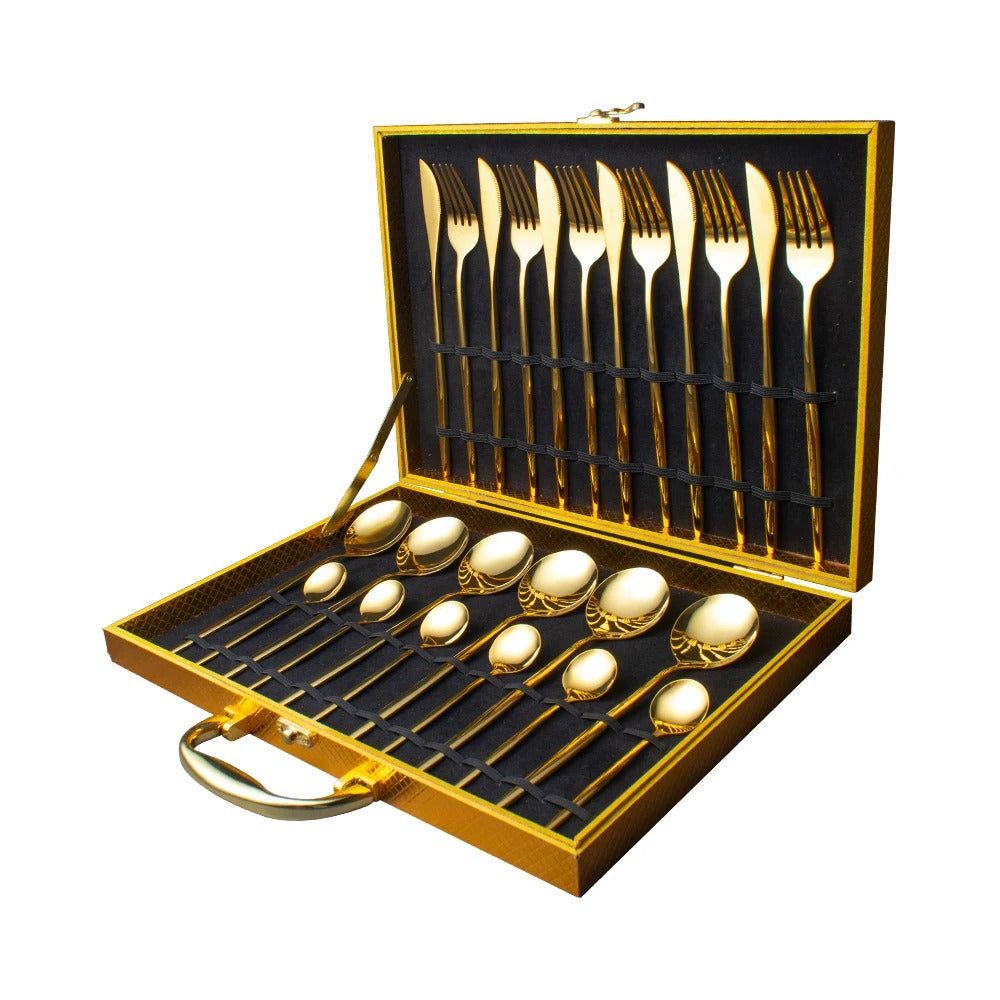 24pcs Stainless Steel Gold Tableware Set