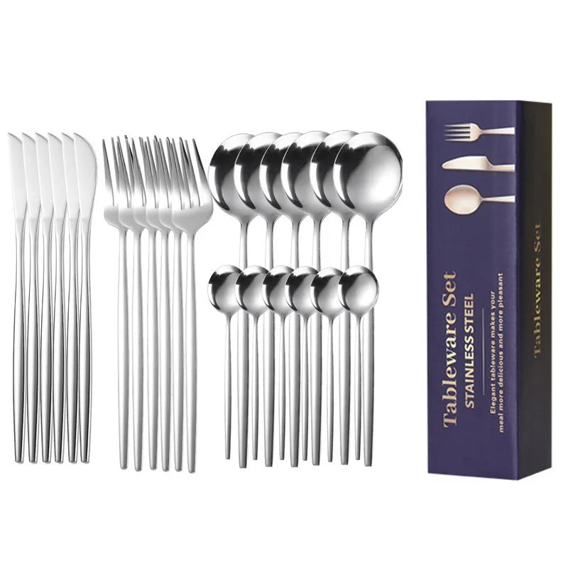 24pcs Stainless Steel Gold Tableware Set
