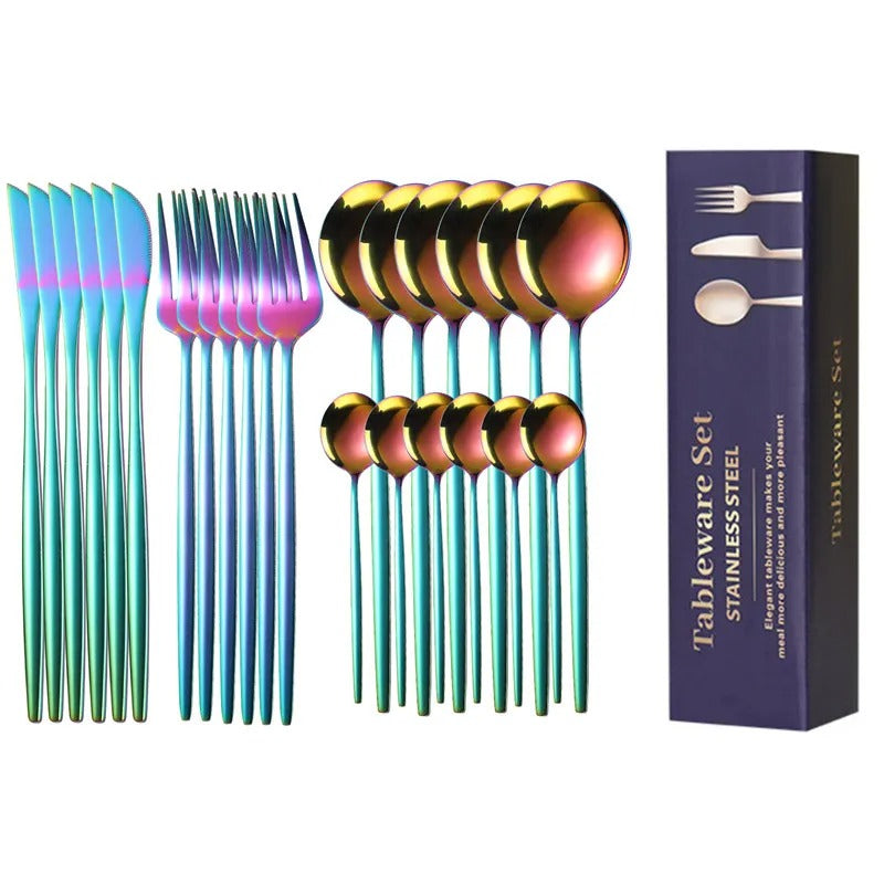 24pcs Stainless Steel Gold Tableware Set