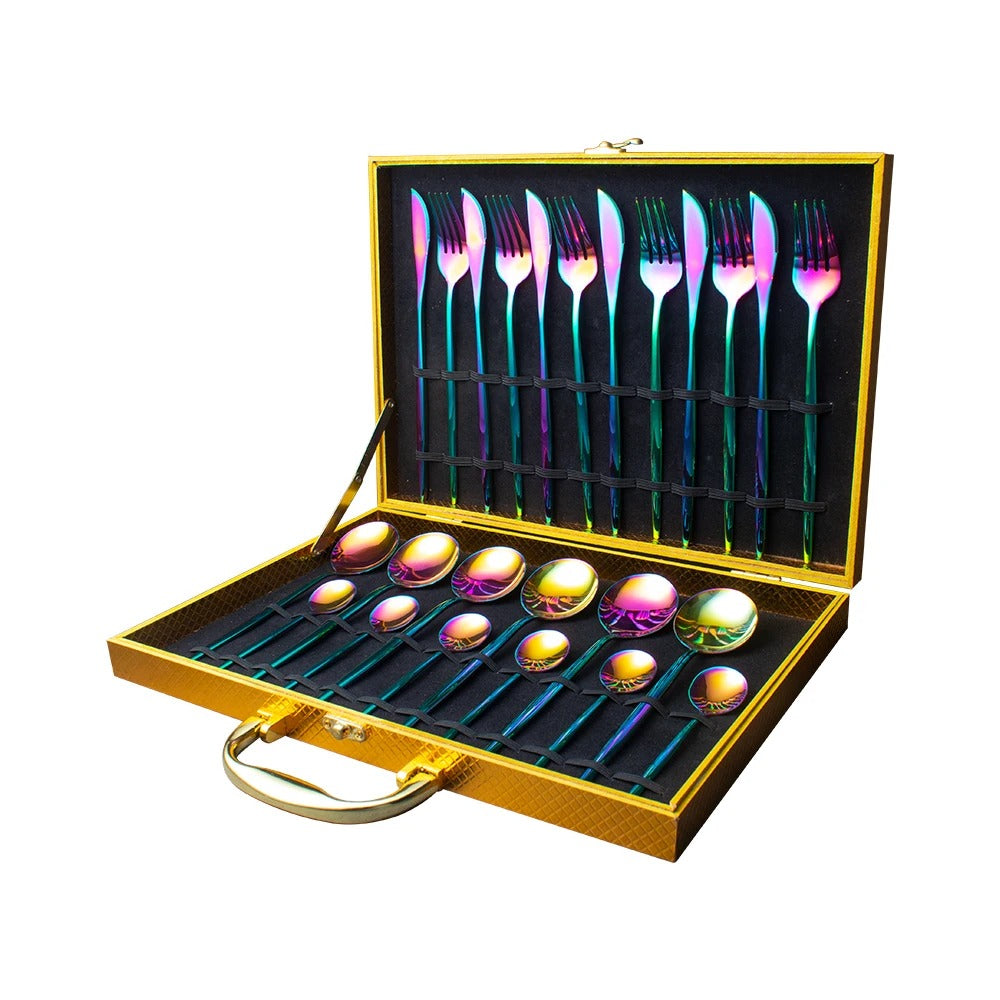 24pcs Stainless Steel Gold Tableware Set