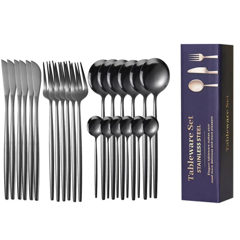 24pcs Stainless Steel Gold Tableware Set