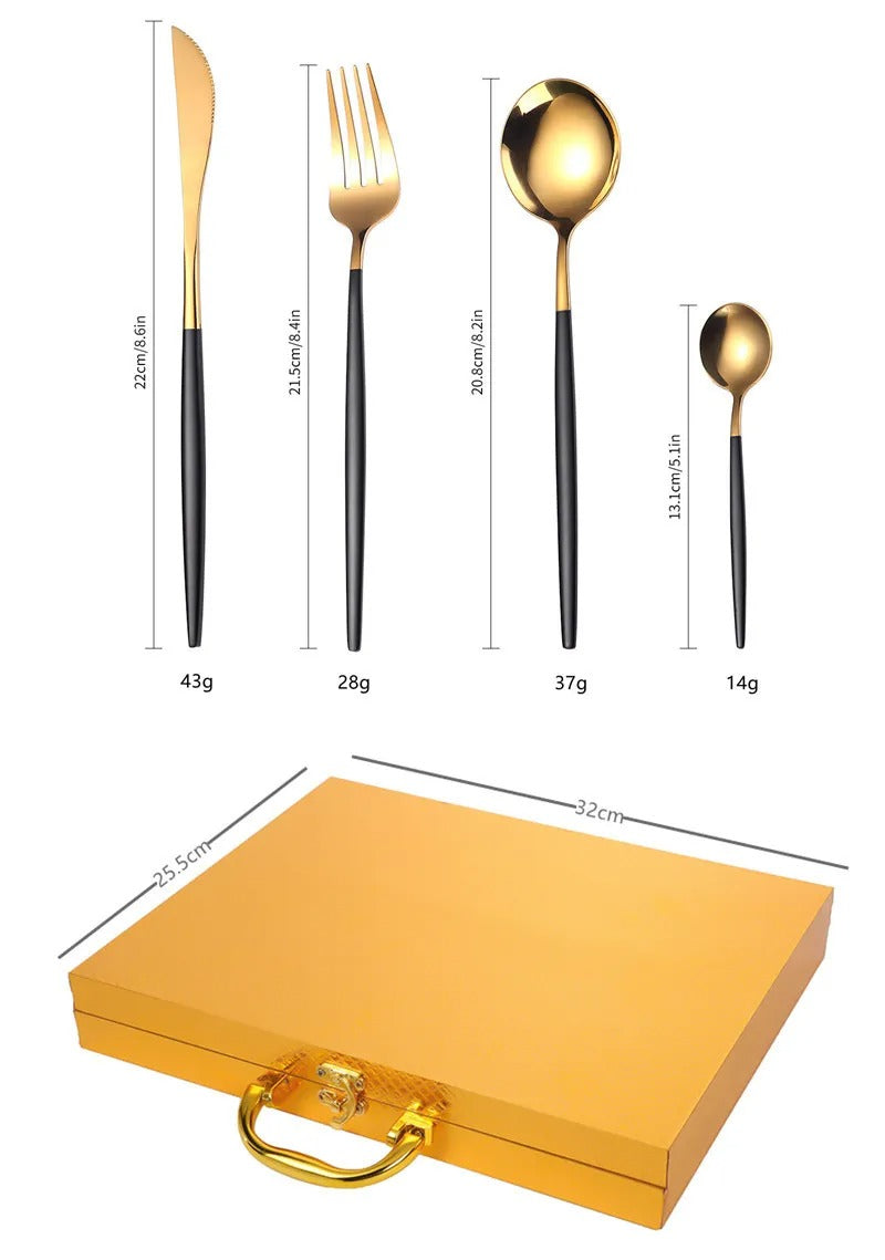 24pcs Stainless Steel Gold Tableware Set