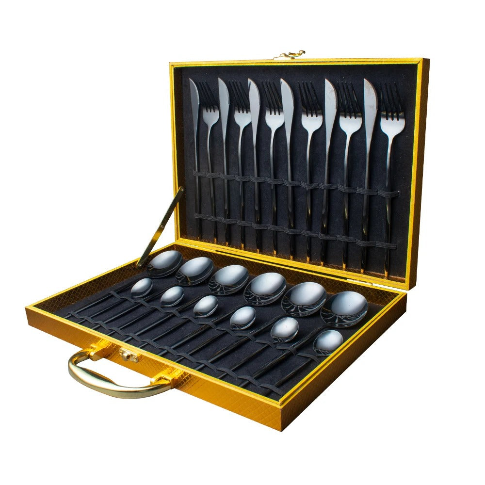 24pcs Stainless Steel Gold Tableware Set