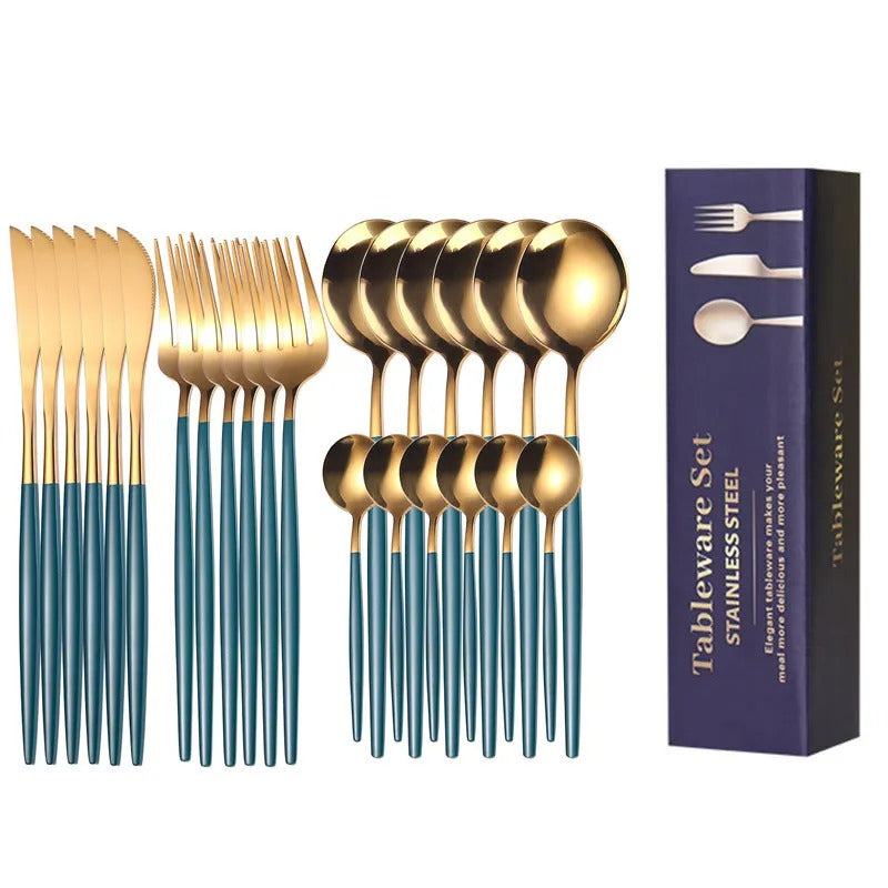 24pcs Stainless Steel Gold Tableware Set