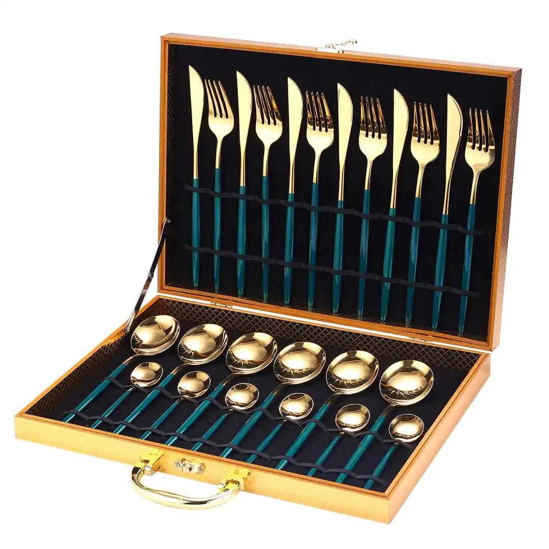 24pcs Stainless Steel Gold Tableware Set