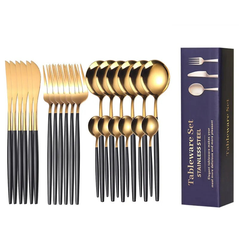 24pcs Stainless Steel Gold Tableware Set