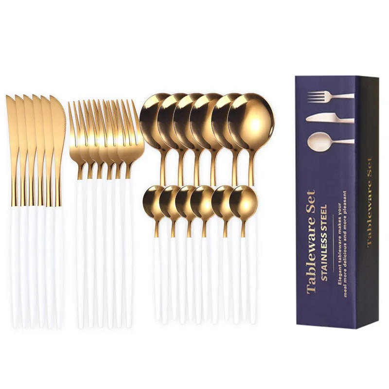 24pcs Stainless Steel Gold Tableware Set