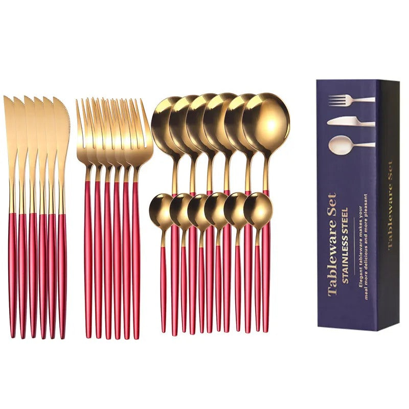 24pcs Stainless Steel Gold Tableware Set