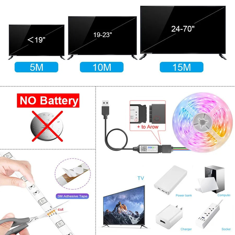 1-30M Flexible Led Strip Lights with Bluetooth APP Control USB