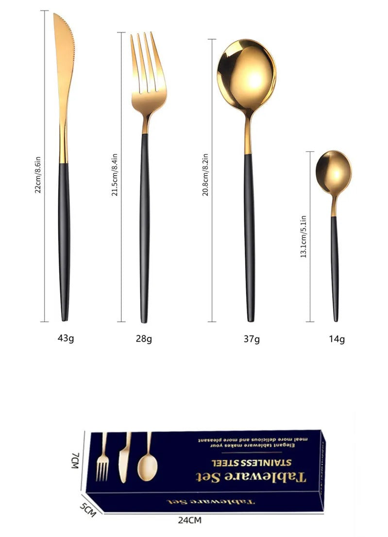 24pcs Stainless Steel Gold Tableware Set