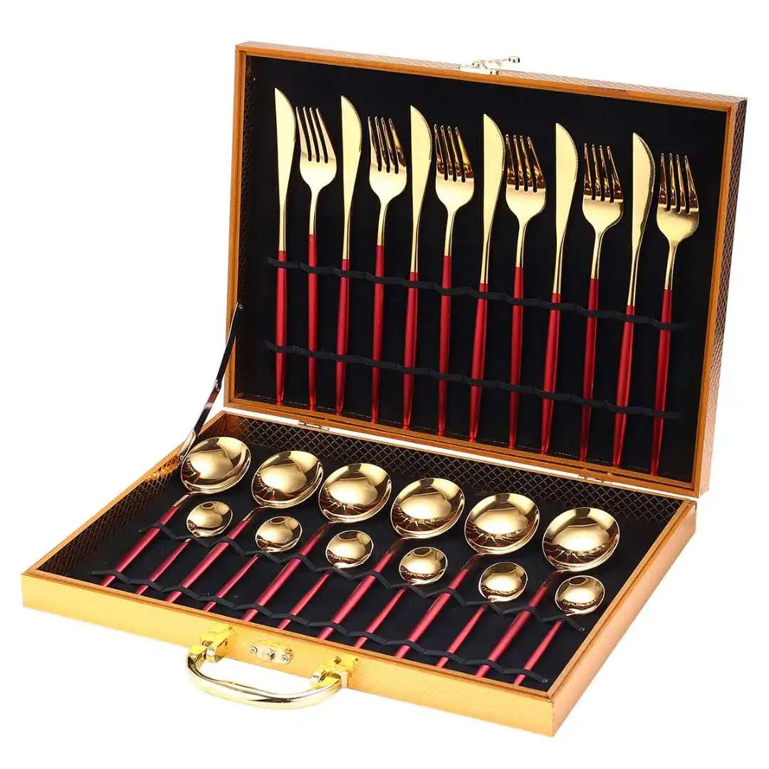24pcs Stainless Steel Gold Tableware Set