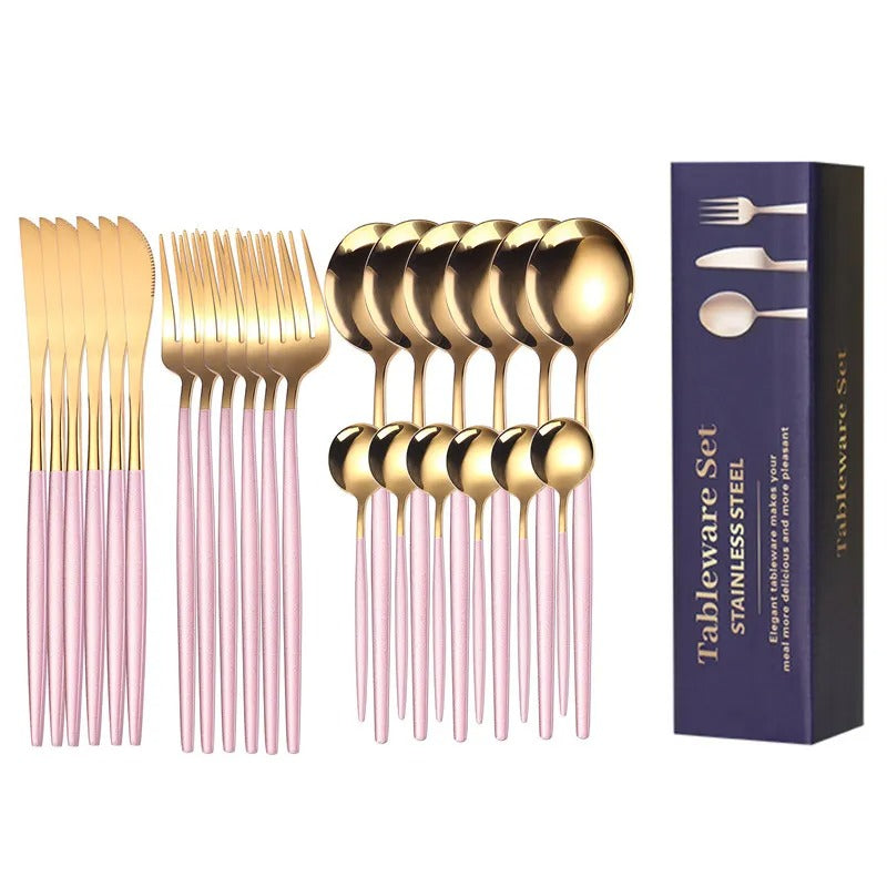 24pcs Stainless Steel Gold Tableware Set