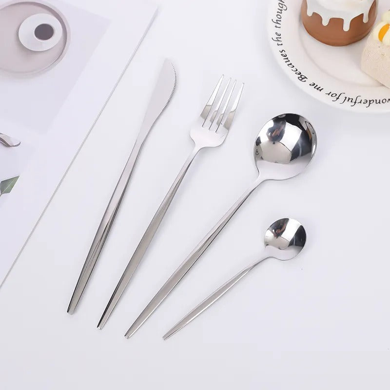 24pcs Stainless Steel Gold Tableware Set