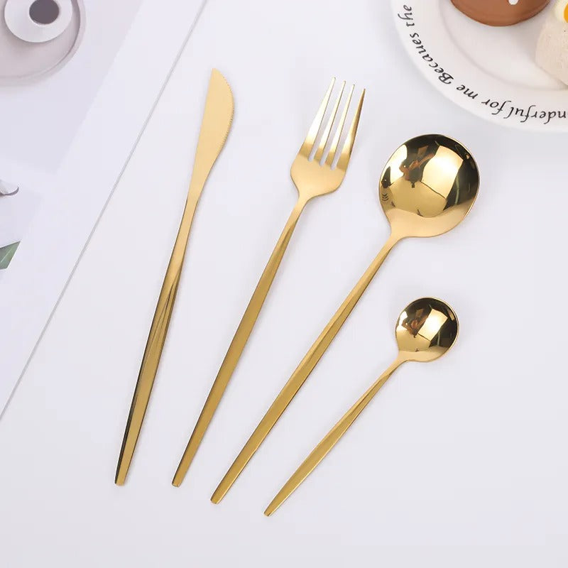 24pcs Stainless Steel Gold Tableware Set