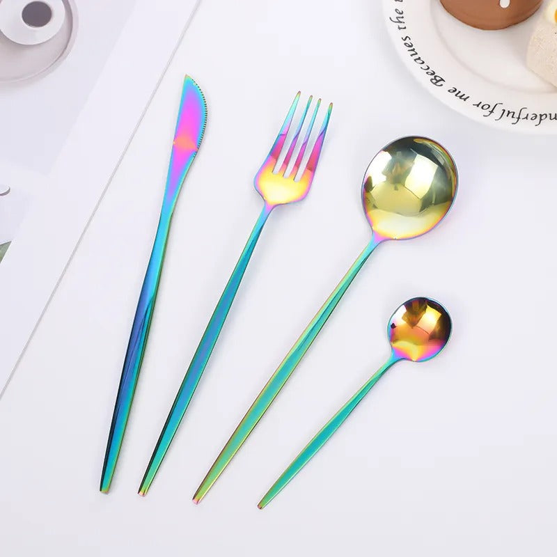24pcs Stainless Steel Gold Tableware Set
