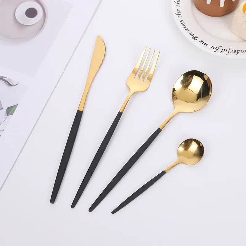 24pcs Stainless Steel Gold Tableware Set