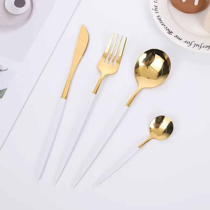 24pcs Stainless Steel Gold Tableware Set