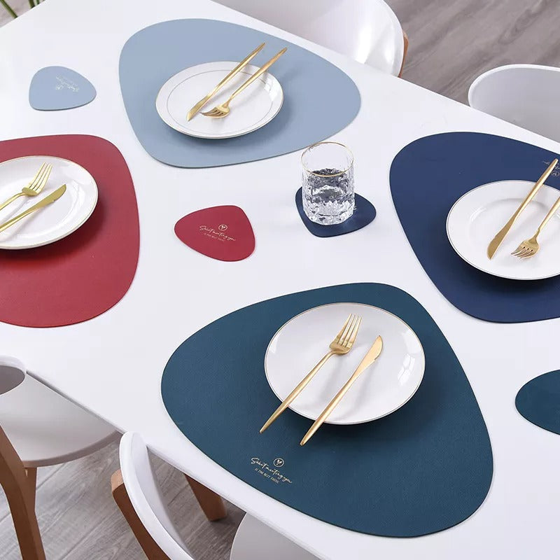Leather Set Place Mats + Coaster Cup Mat