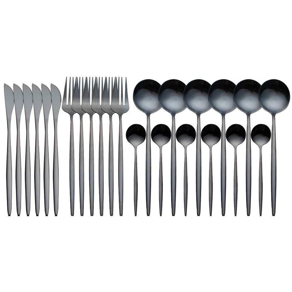 24pcs Stainless Steel Gold Tableware Set