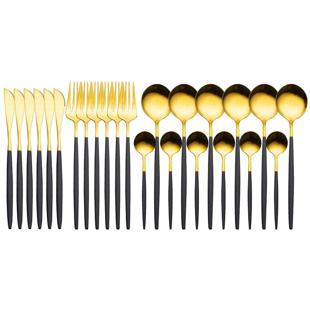 24pcs Stainless Steel Gold Tableware Set