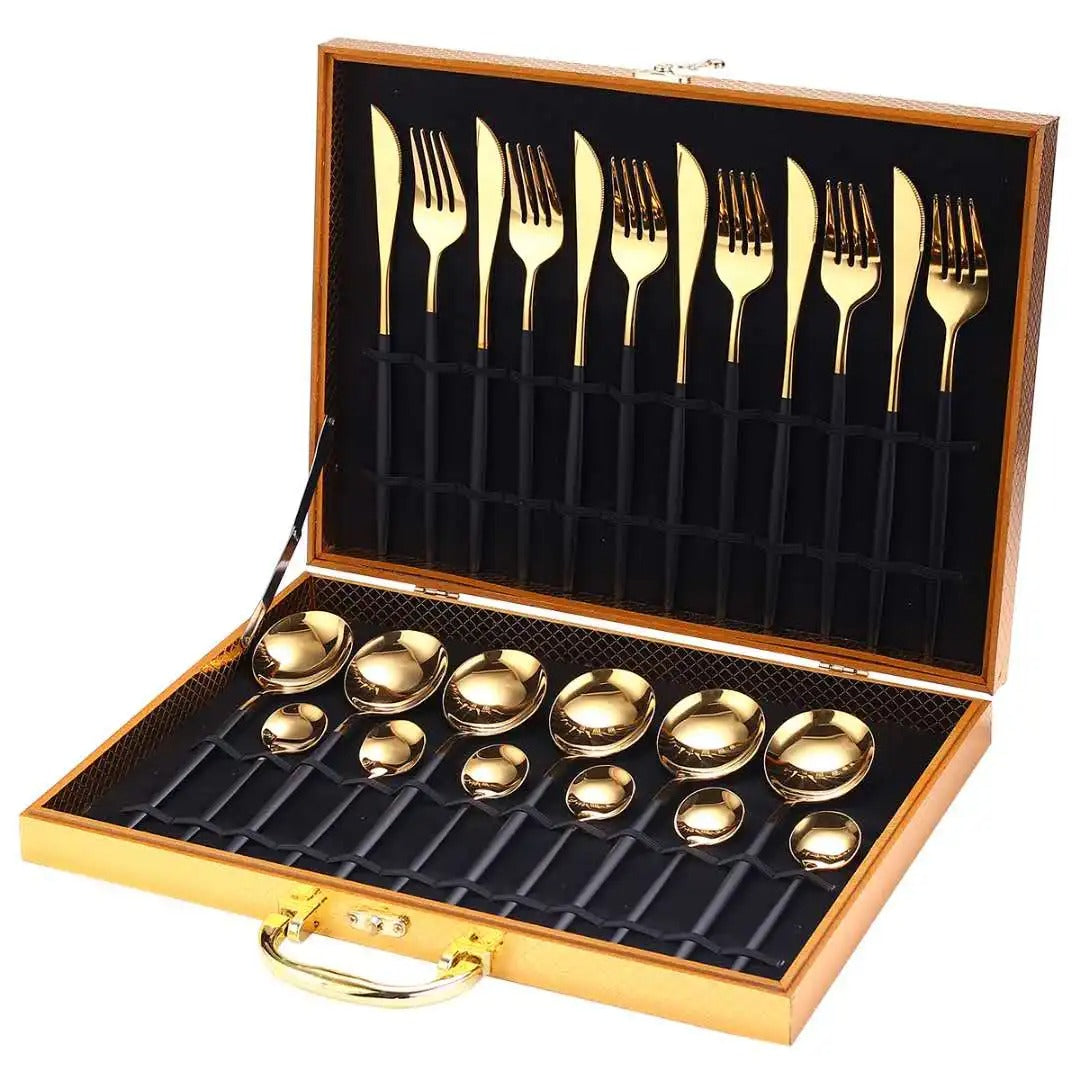 24pcs Stainless Steel Gold Tableware Set