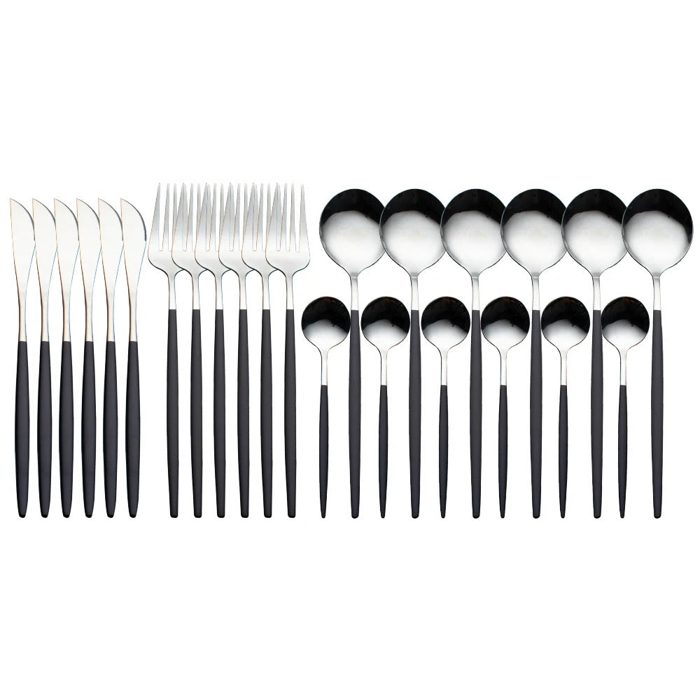 24pcs Stainless Steel Gold Tableware Set