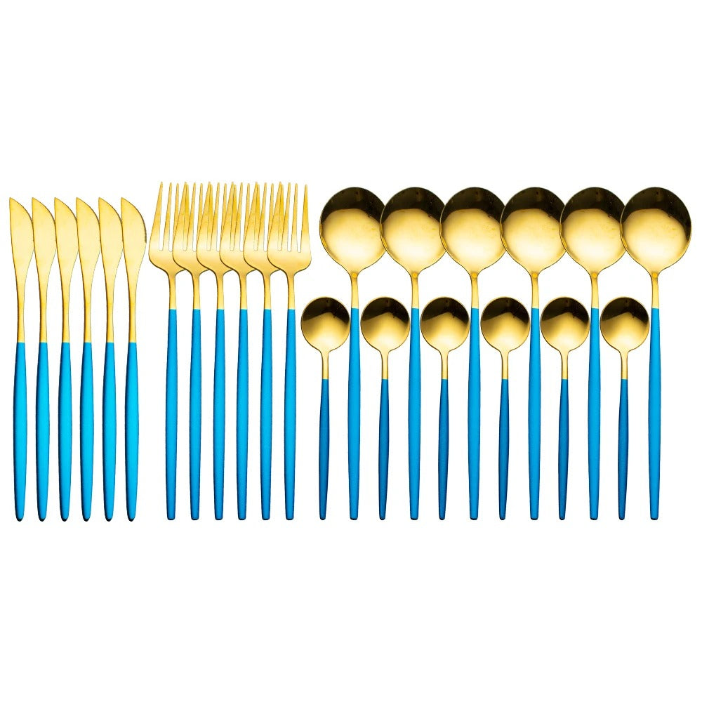 24pcs Stainless Steel Gold Tableware Set