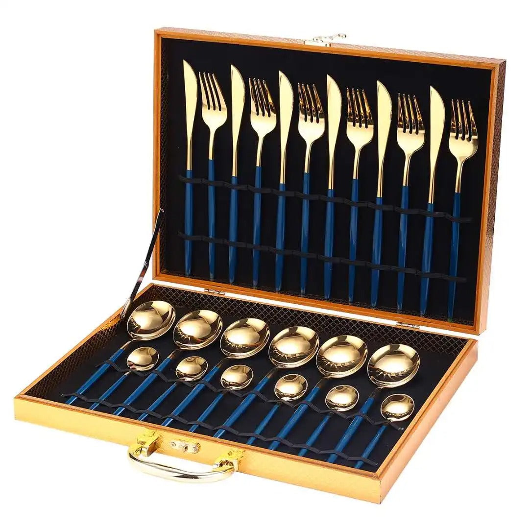 24pcs Stainless Steel Gold Tableware Set