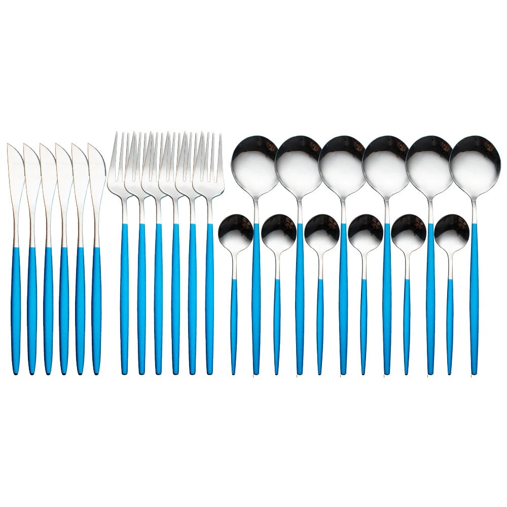 24pcs Stainless Steel Gold Tableware Set