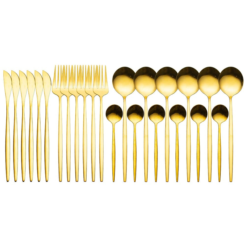 24pcs Stainless Steel Gold Tableware Set