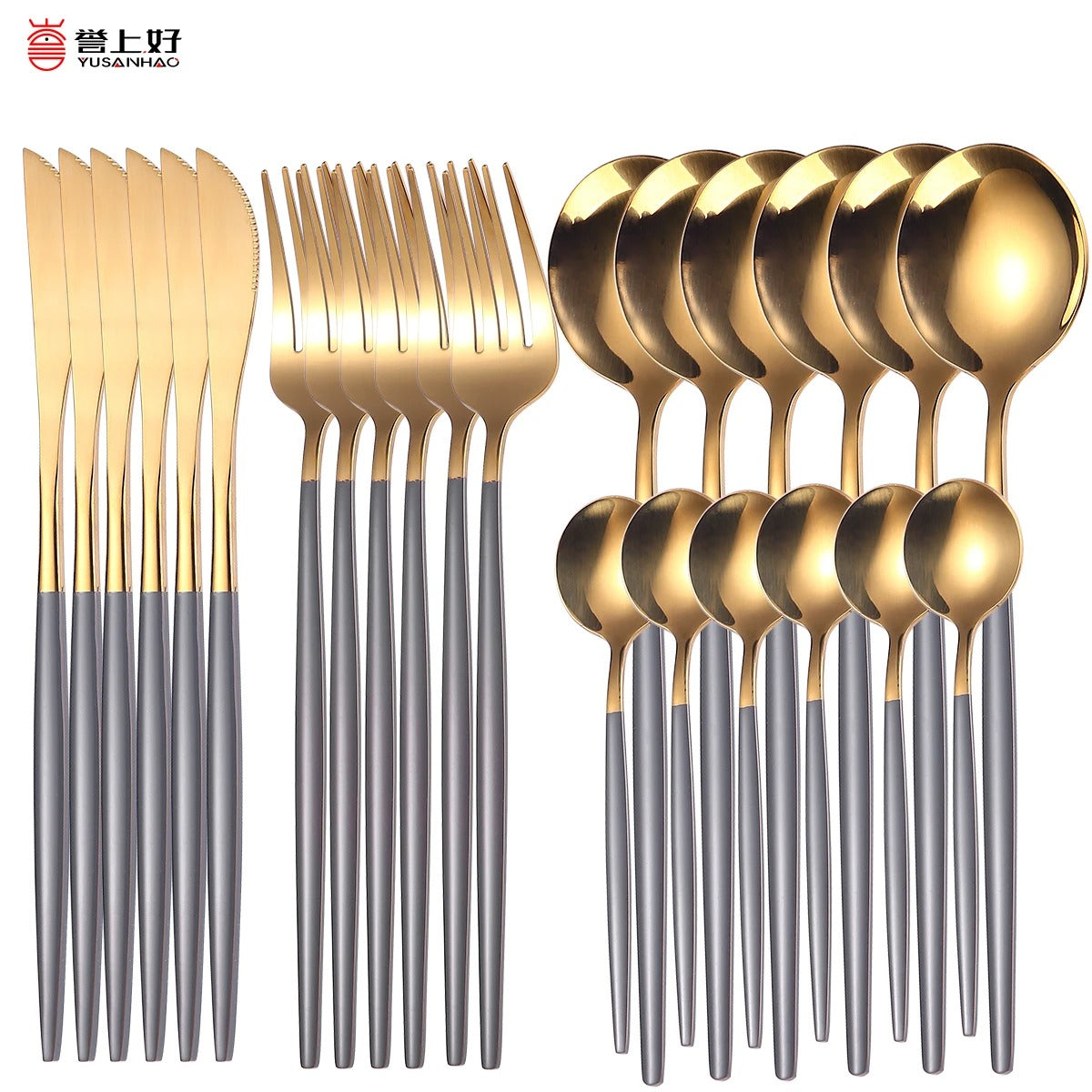 24pcs Stainless Steel Gold Tableware Set