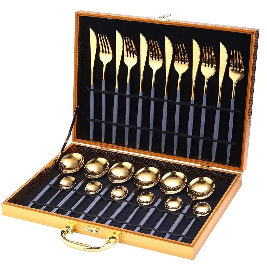 24pcs Stainless Steel Gold Tableware Set