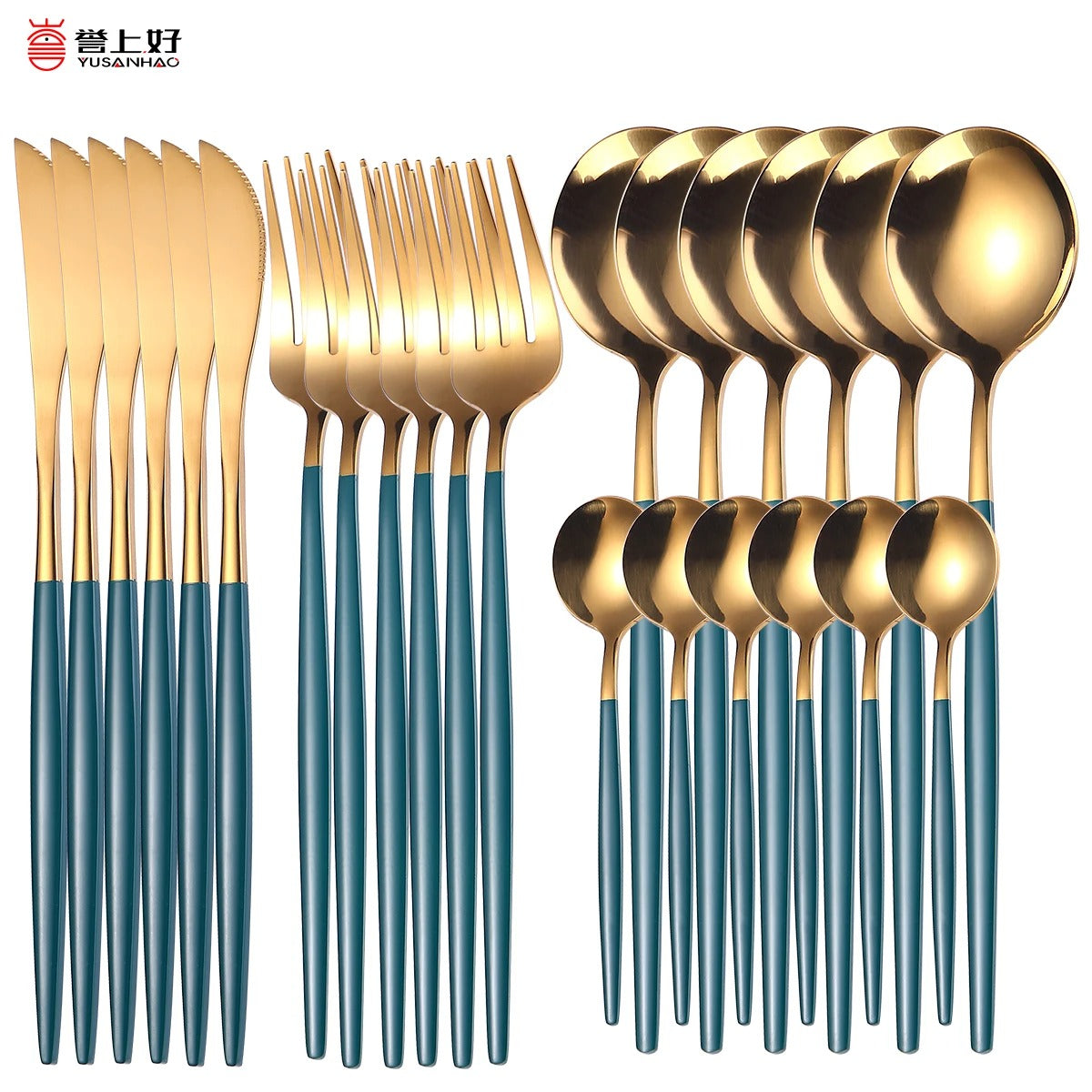 24pcs Stainless Steel Gold Tableware Set