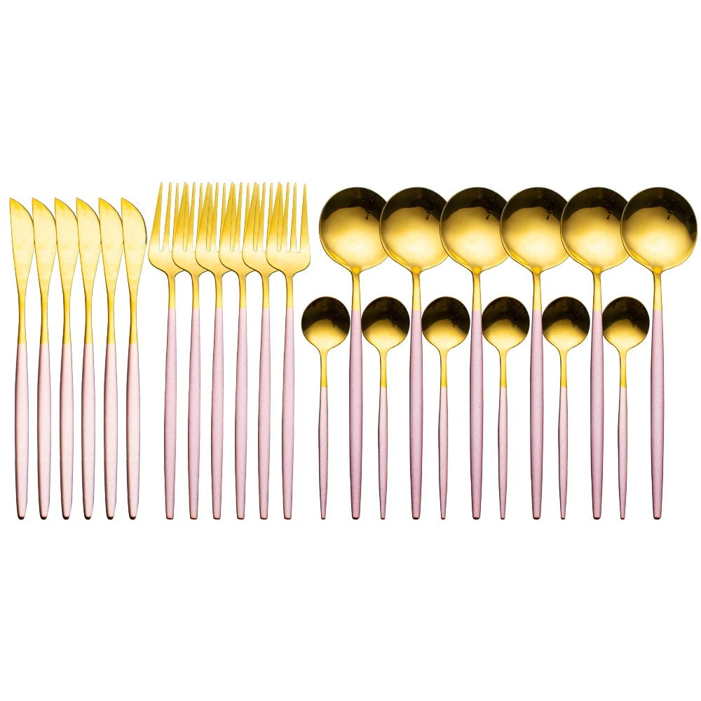 24pcs Stainless Steel Gold Tableware Set