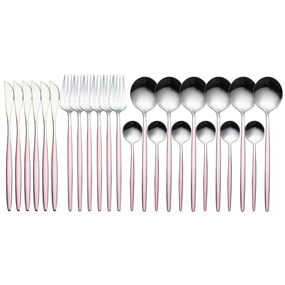 24pcs Stainless Steel Gold Tableware Set