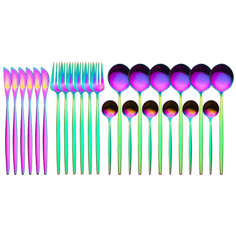 24pcs Stainless Steel Gold Tableware Set