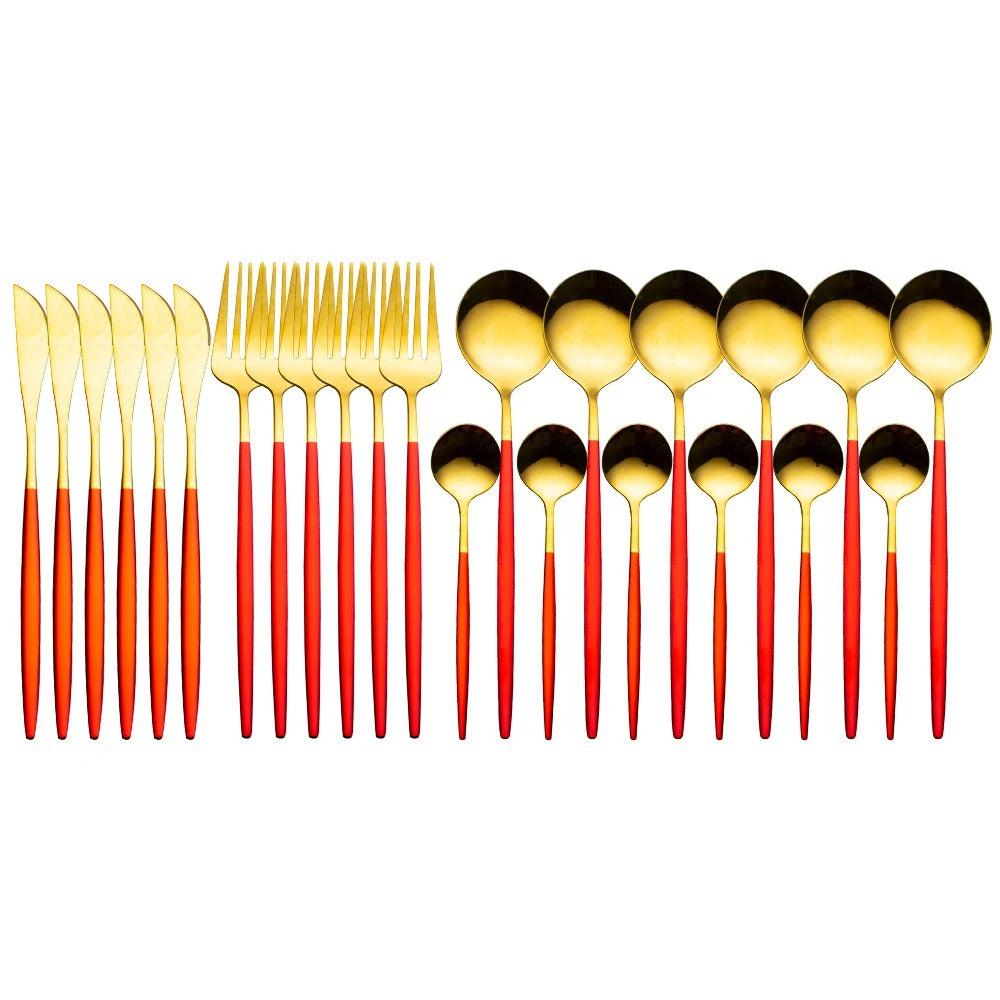 24pcs Stainless Steel Gold Tableware Set