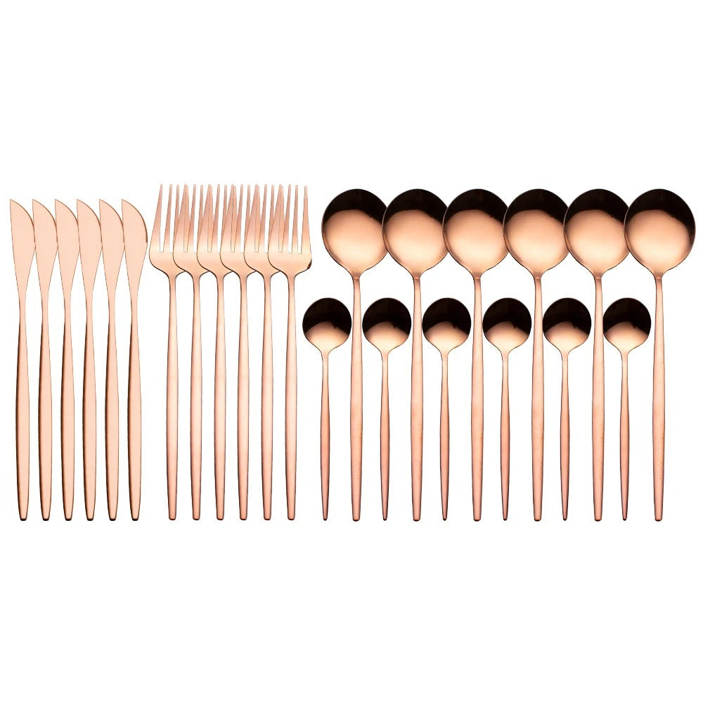 24pcs Stainless Steel Gold Tableware Set