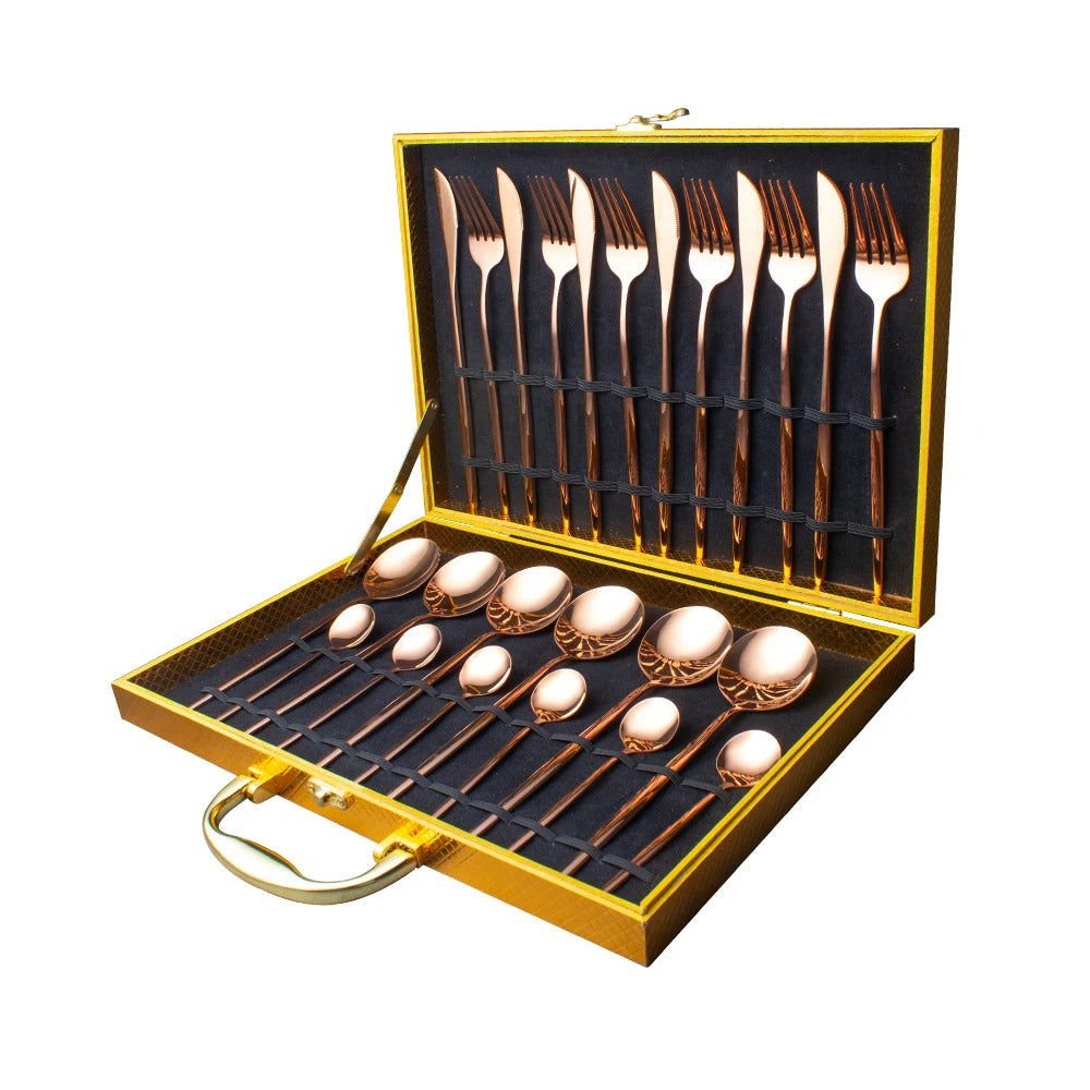 24pcs Stainless Steel Gold Tableware Set