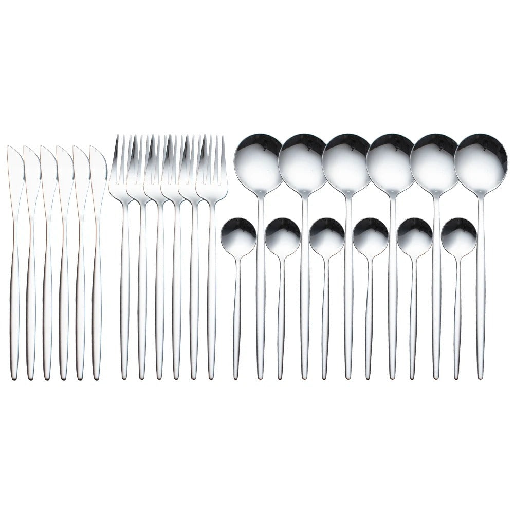 24pcs Stainless Steel Gold Tableware Set