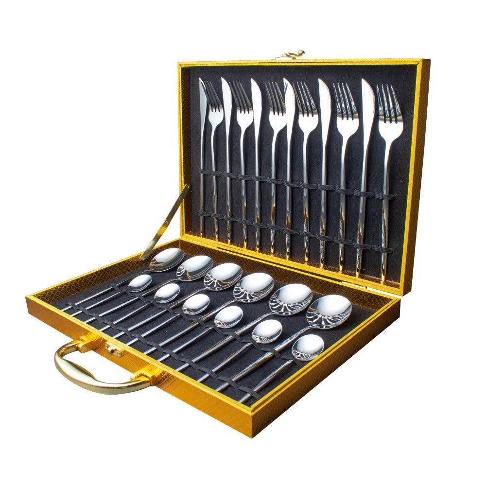 24pcs Stainless Steel Gold Tableware Set