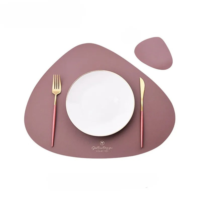 Leather Set Place Mats + Coaster Cup Mat