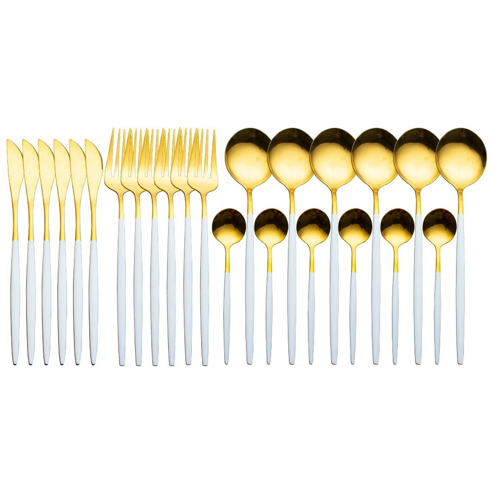 24pcs Stainless Steel Gold Tableware Set