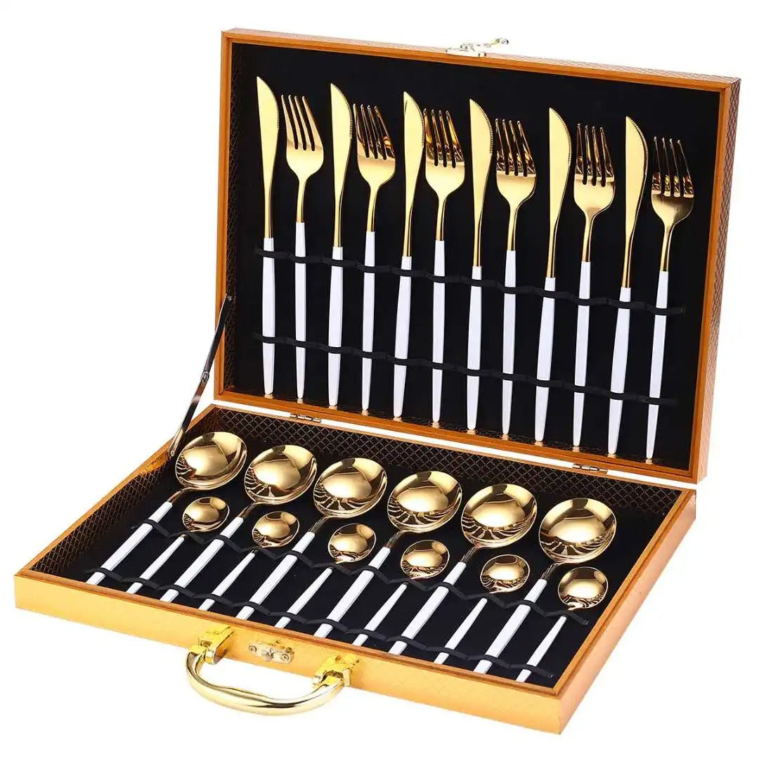 24pcs Stainless Steel Gold Tableware Set