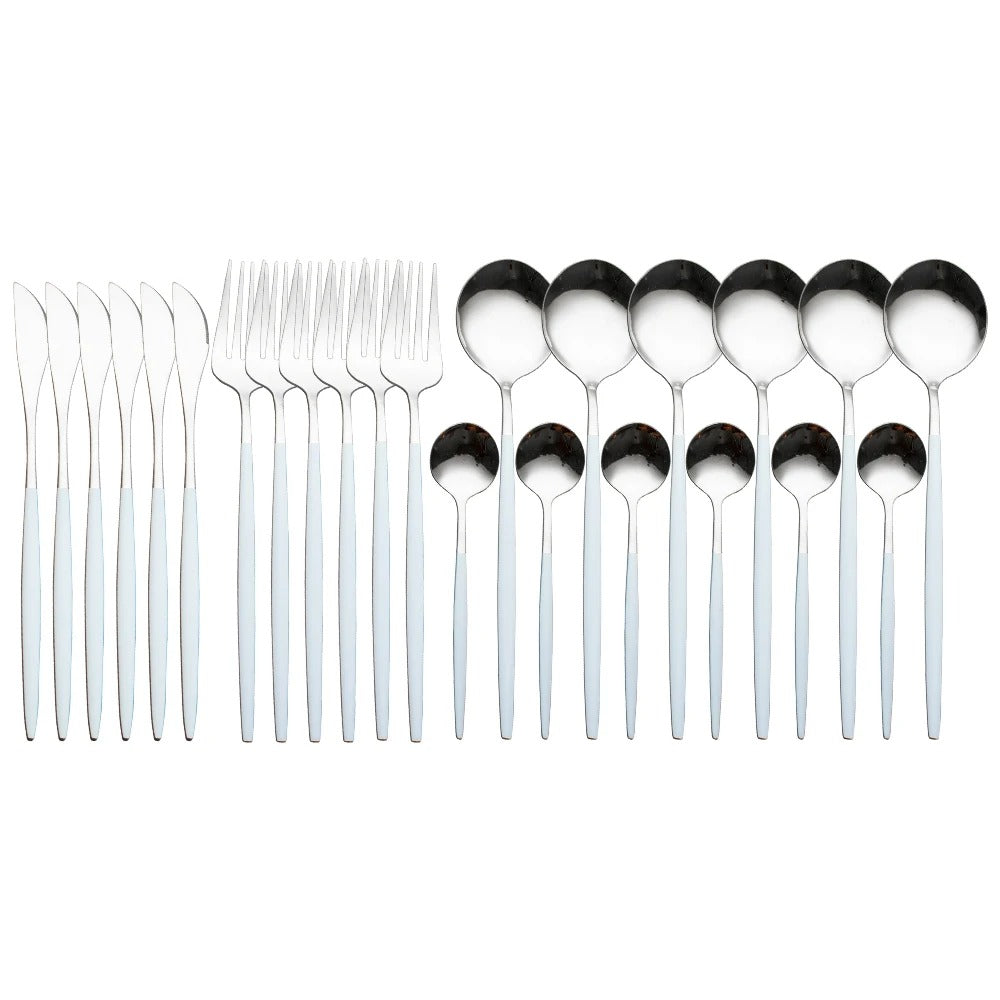 24pcs Stainless Steel Gold Tableware Set