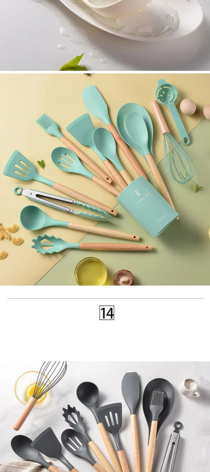 14Pcs Heat Resistant Silicone Kitchenware Cooking Utensils