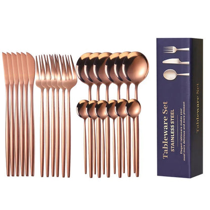 24pcs Stainless Steel Gold Tableware Set