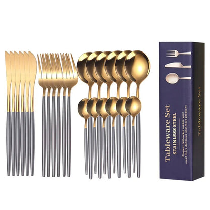 24pcs Stainless Steel Gold Tableware Set